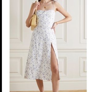 Joyce Floral-print Linen Midi Dress In Weiss